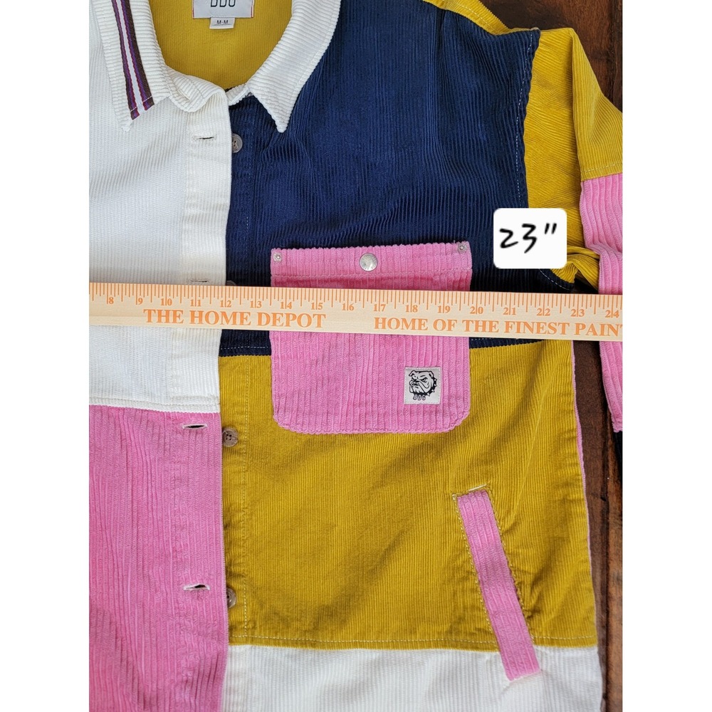 BDG Oversized Colorblock Corduroy Shirt Jacket Womens Medium Pink Yellow Navy - Picture 4 of 9